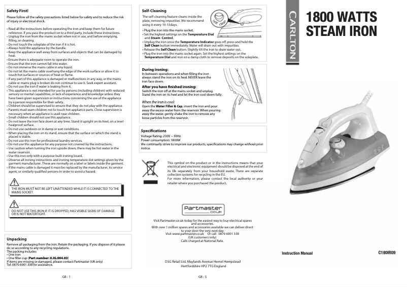 Page n°1 - Manuel utilisateur Carlton C180IR09