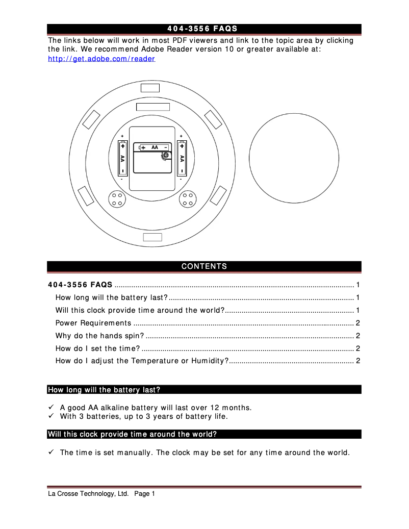 Page n°1 - FAQ La Crosse Technology 404-3556