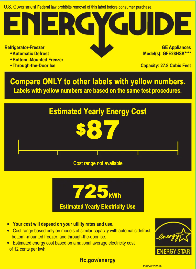 Page 1 de la notice Label énergétique GE GFE28HSKSS
