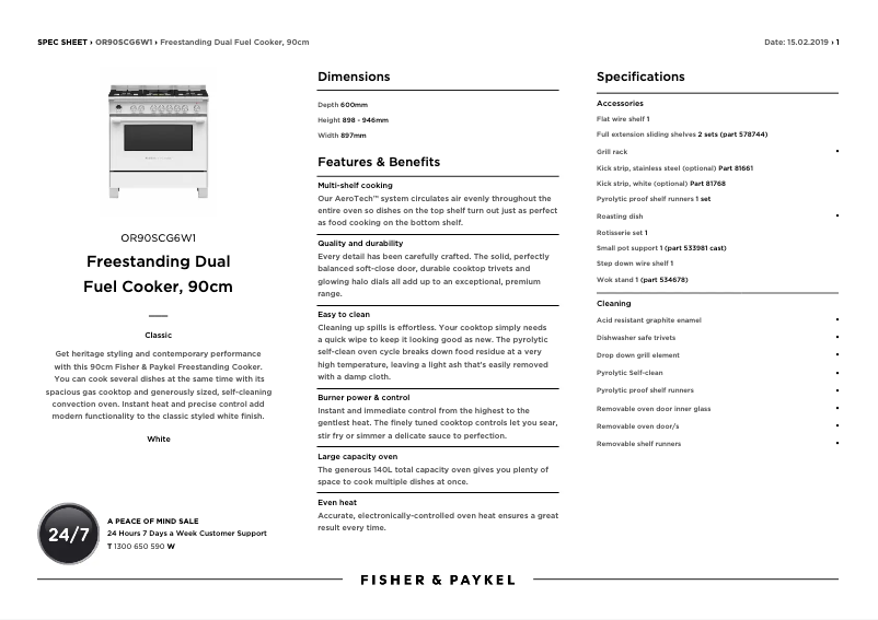Page n°1 - Fiche technique Fisher & Paykel OR90SCG6W1