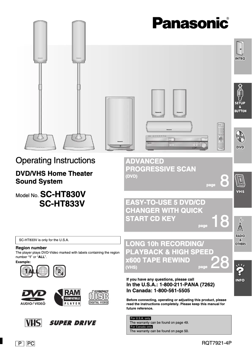 Page 1 de la notice Manuel utilisateur Panasonic SC-HT833V
