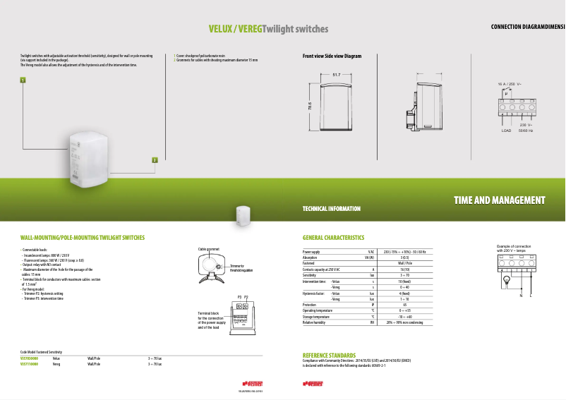Page 1 de la notice Fiche technique Vemer Velux