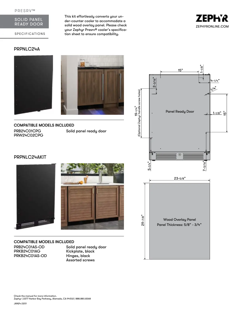 Page 1 de la notice Fiche technique Zephyr Presrv PRKB24C01AS-OD