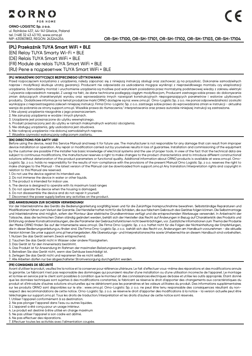 Page 1 de la notice Manuel utilisateur ORNO OR-SH-17101