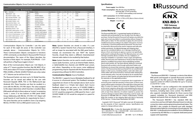Image de la première page du manuel de l'appareil KNX-RIO-1