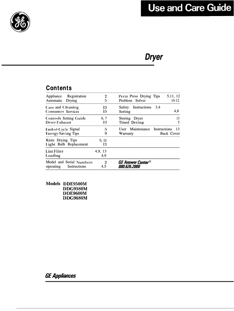 Page 1 de la notice Manuel utilisateur GE DDE9600M