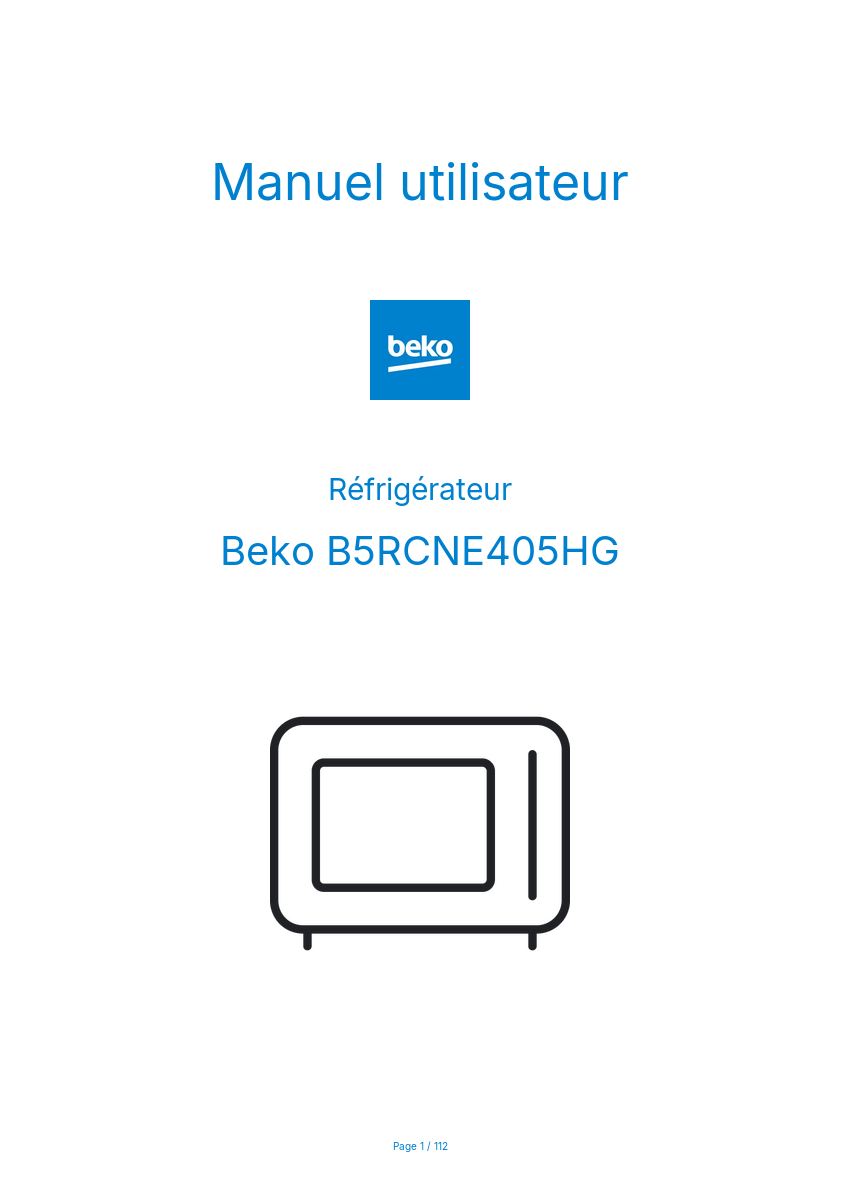 Page n°1 - Manuel utilisateur Beko B5RCNE405HG
