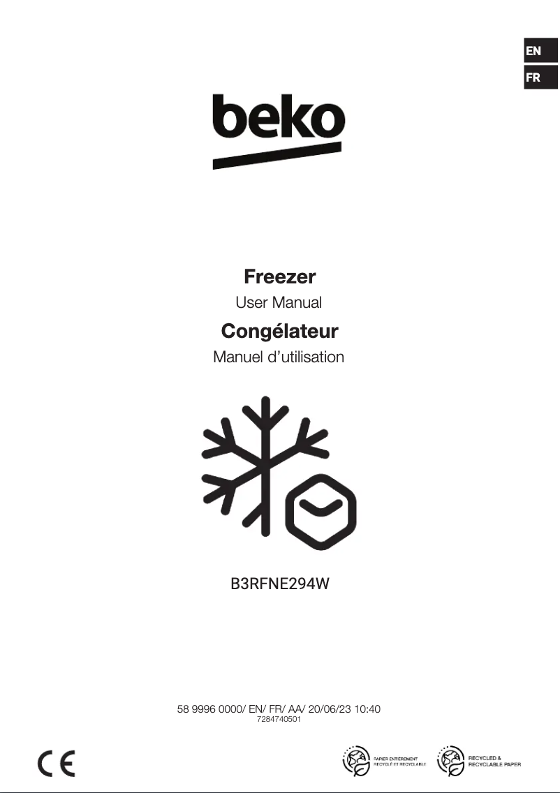 Image de la première page du manuel de l'appareil B3RFNE294W