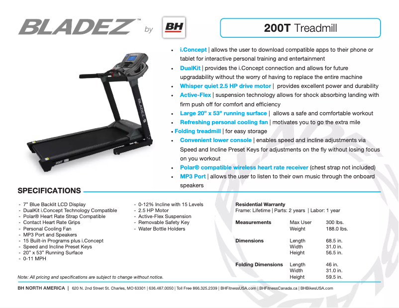 Página 1 del manual Ficha técnica Bladez 200T