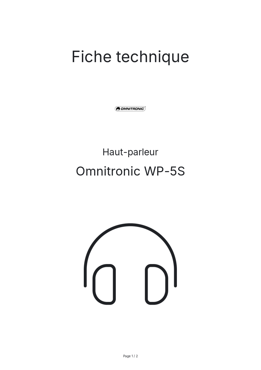 Page n°1 - Fiche technique Omnitronic WP-5S