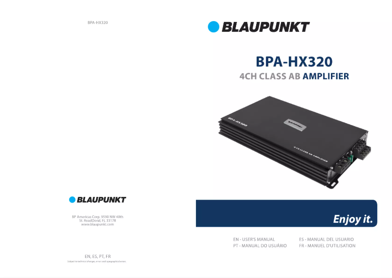 Page n°1 - Manuel utilisateur Blaupunkt BPA-HX320