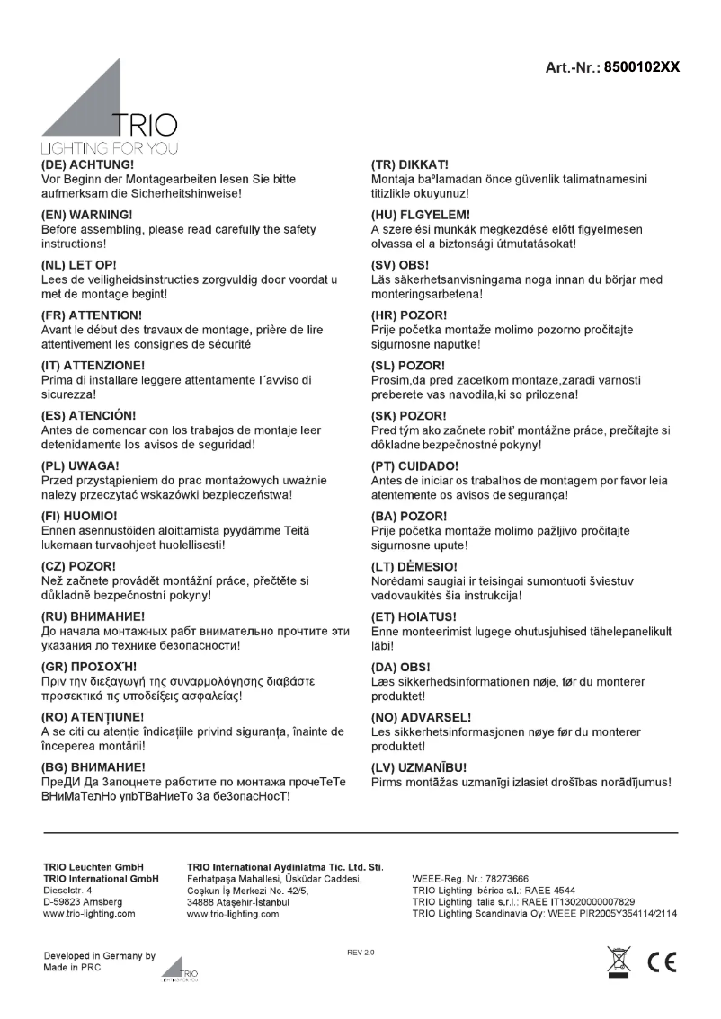 Page 1 de la notice Manuel utilisateur Trio Lighting Gemini 850010232