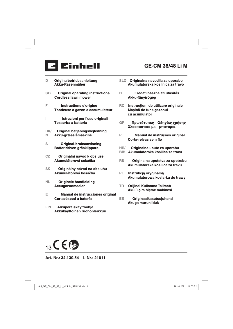Page n°1 - Manuel utilisateur Einhell GE-CM 36/48 Li M