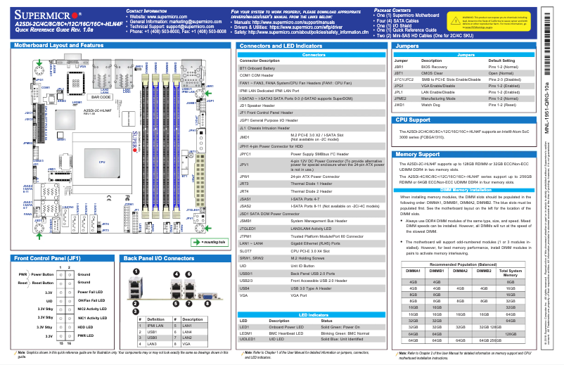 Page 1 de la notice Guide de démarrage rapide Supermicro A2SDi-12C-HLN4F