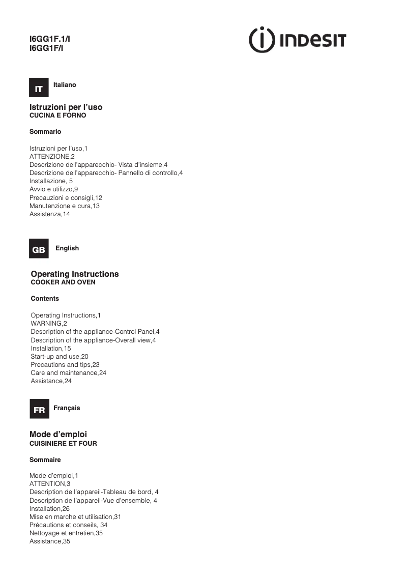 Image de la première page du manuel de l'appareil I6GG1F.1(W)/I