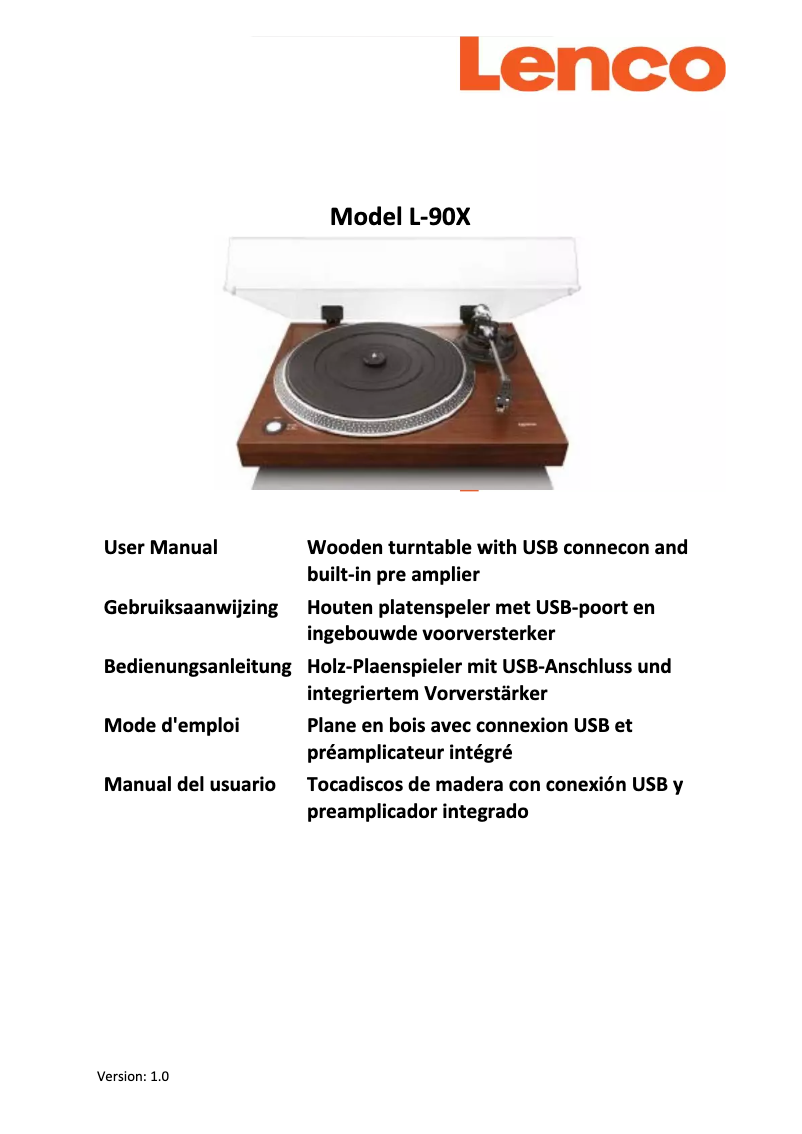 Page n°1 - Manuel utilisateur Lenco L-90X