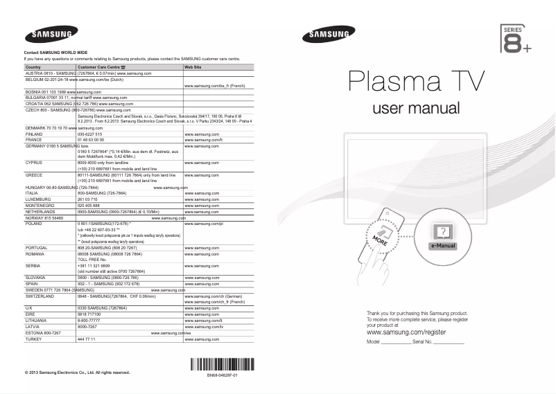 Page 1 de la notice Manuel utilisateur Samsung PS64F8500SL