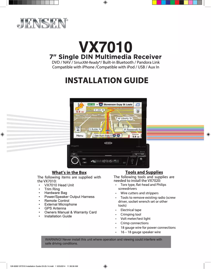 Page 1 de la notice Guide d'installation Jensen VX7010