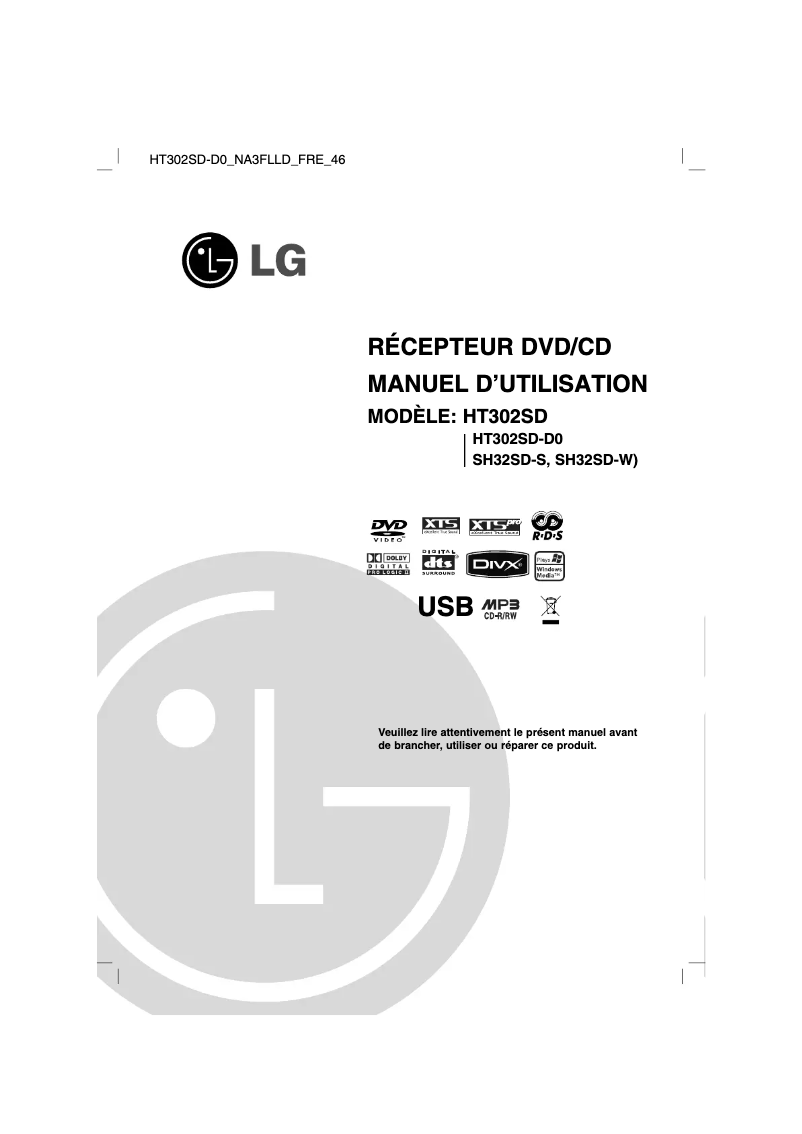Page 1 de la notice Manuel utilisateur LG HT302SD