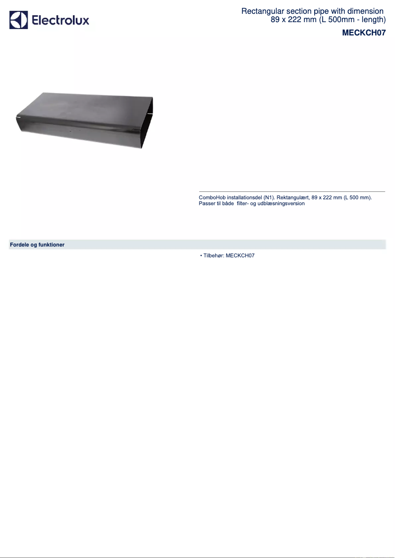 Page 1 de la notice Fiche technique AEG MECKCH07