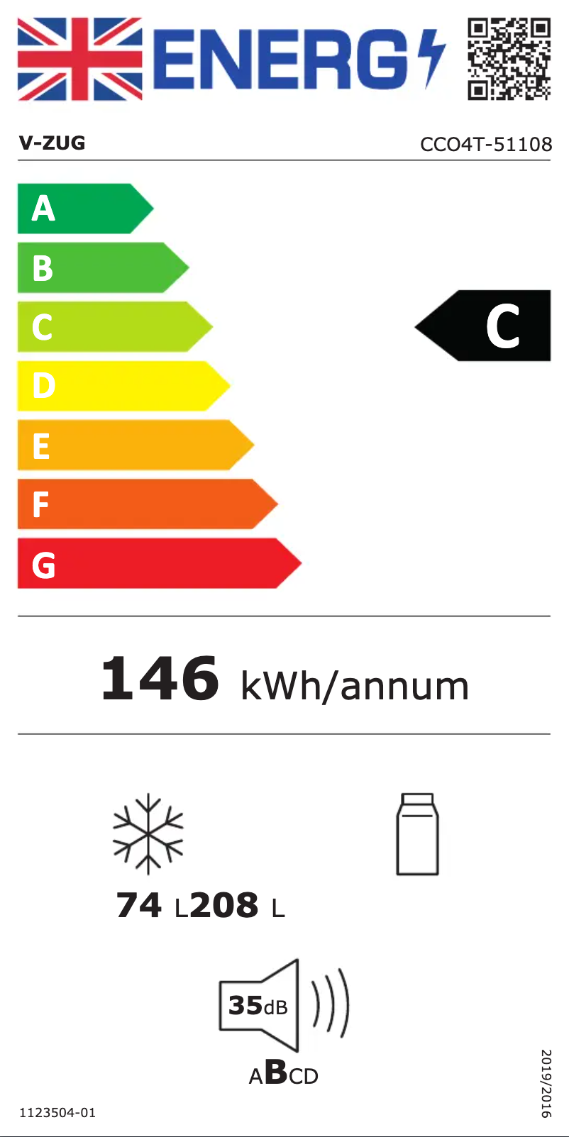 Page 1 de la notice Label énergétique V-Zug CombiCooler V4000 178NI