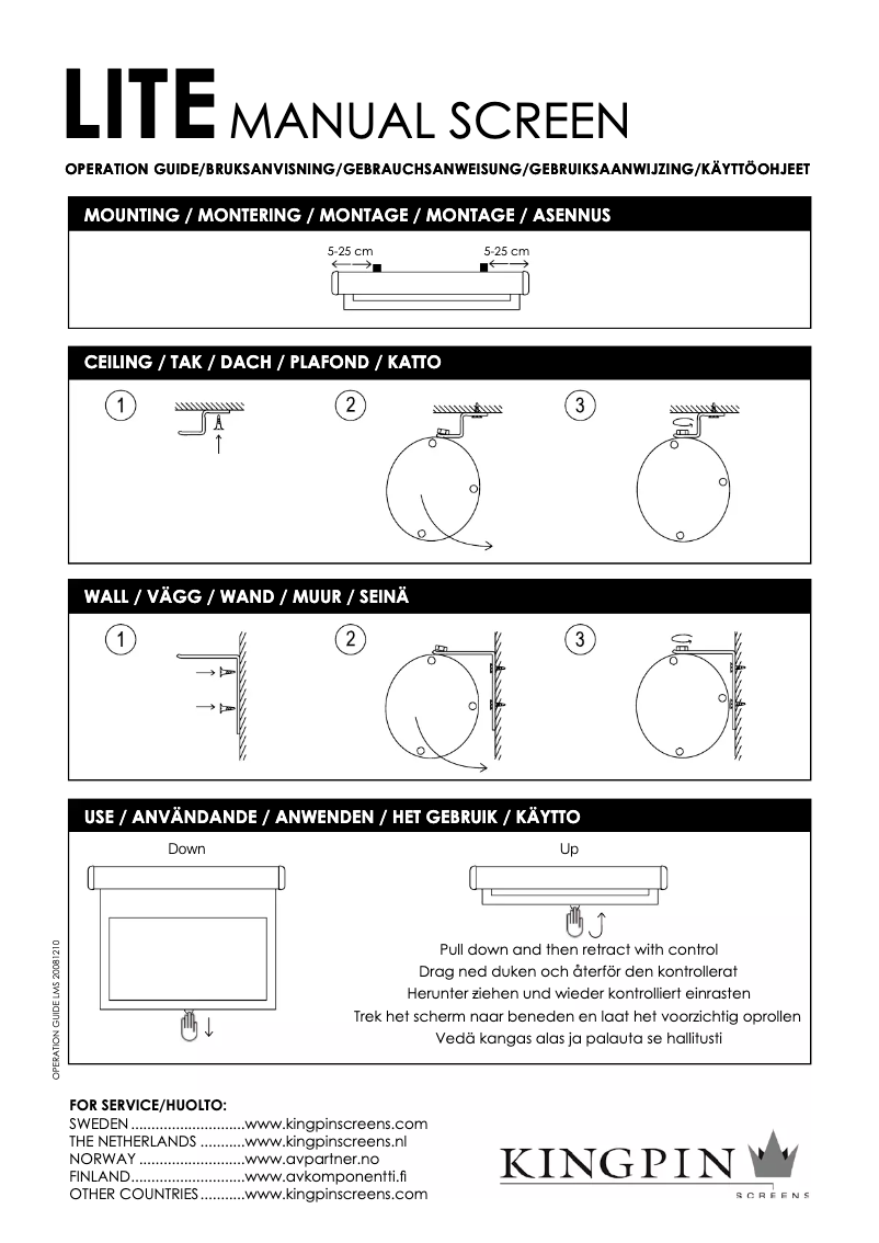 Page 1 de la notice Manuel utilisateur Kingpin Screens Lite Manual Screen