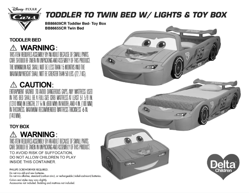 Page 1 de la notice Manuel utilisateur Delta Cars Lightning McQueen BB86655CR