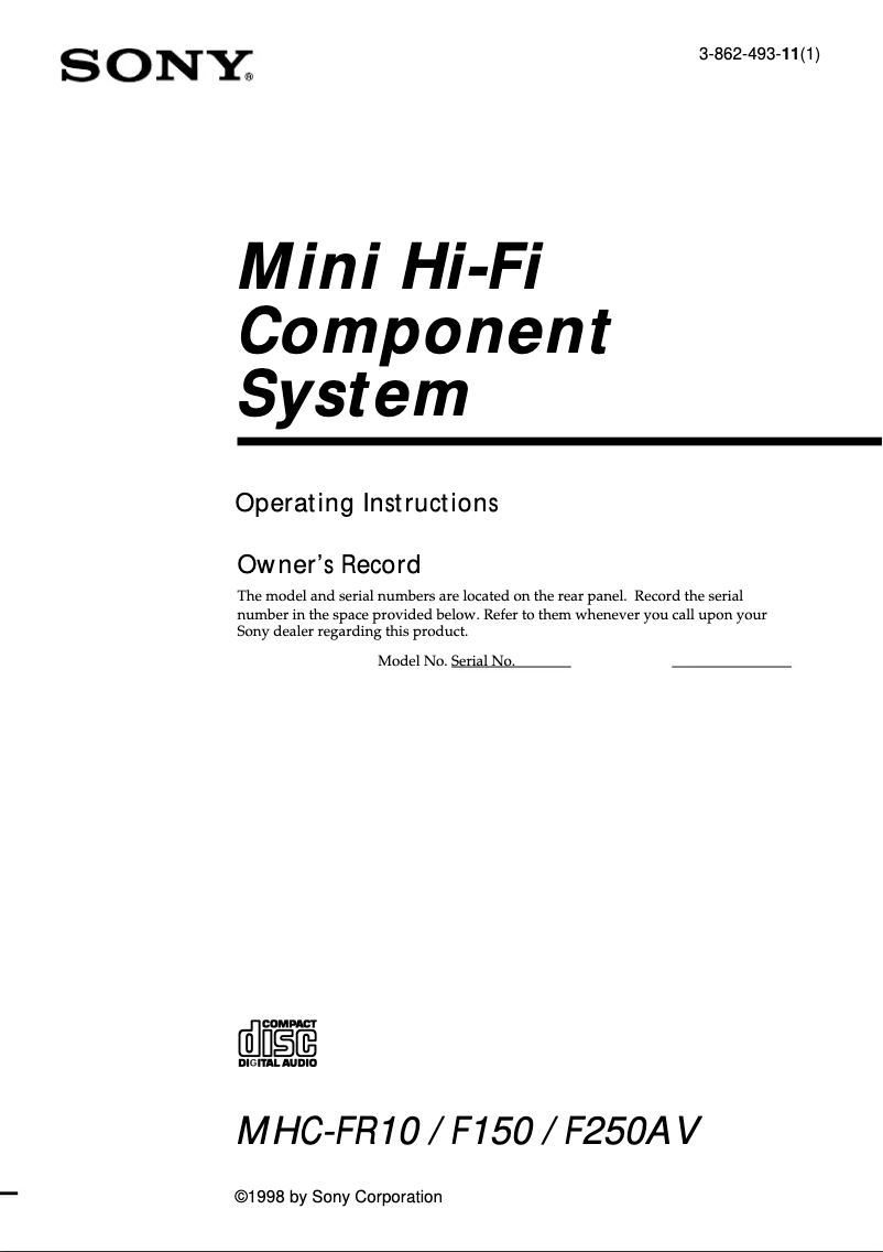 Image de la première page du manuel de l'appareil MHC-FR10