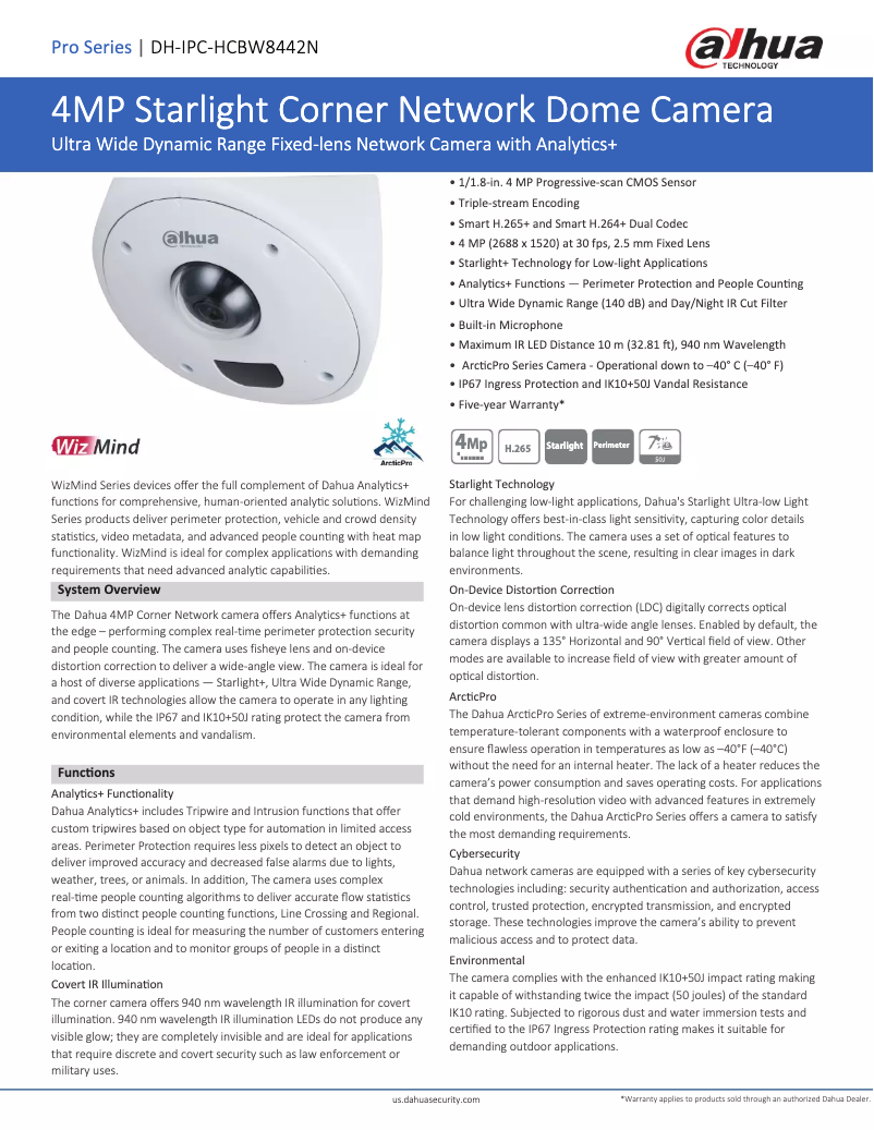Page 1 de la notice Fiche technique Dahua Technology DH-IPC-HCBW8442N