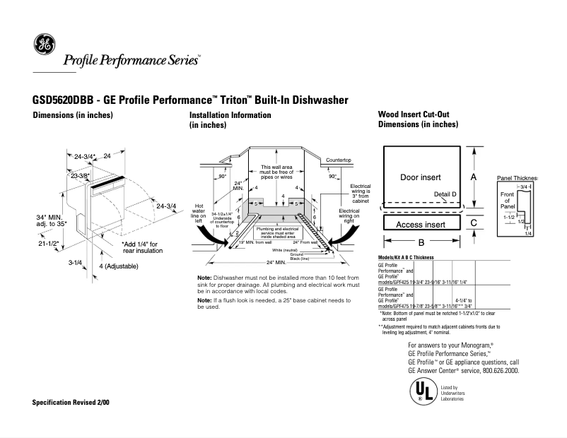 Page 1 de la notice Fiche technique GE Profile Performance Triton GSD5620DBB
