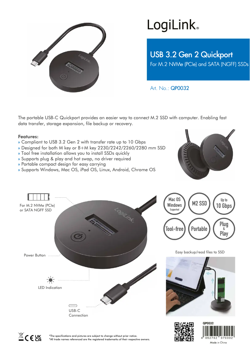 Page 1 de la notice Manuel utilisateur LogiLink QP0032