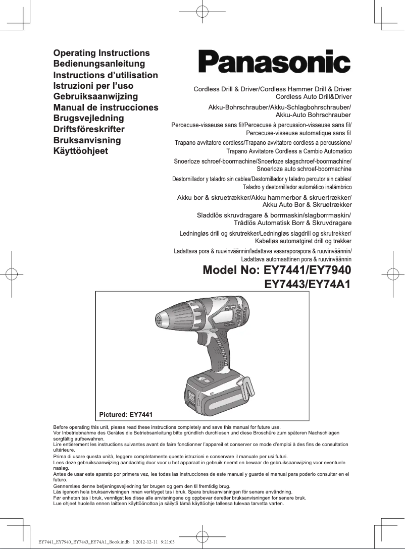 Page 1 de la notice Manuel utilisateur Panasonic EY 74A1