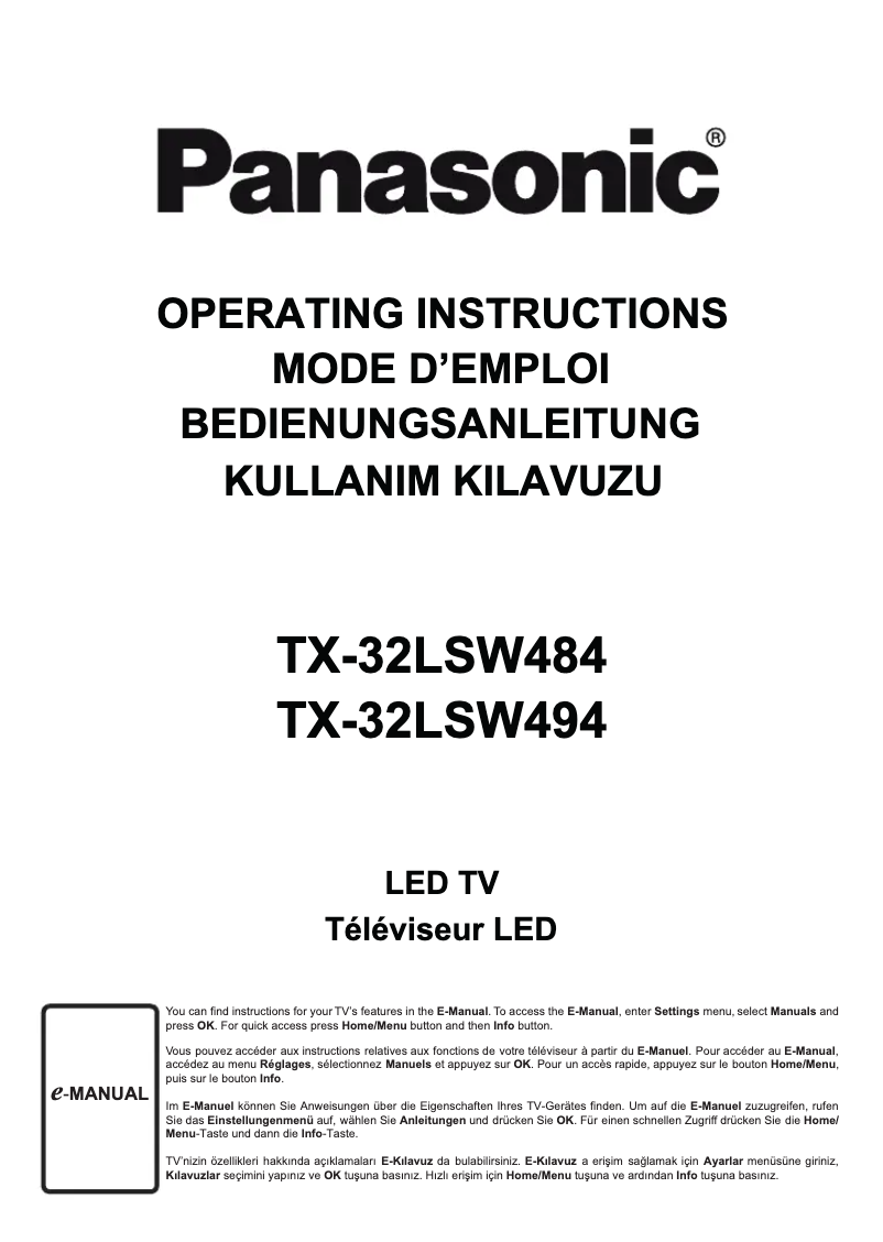 Page 1 de la notice Manuel utilisateur Panasonic Viera TX-32LSW484