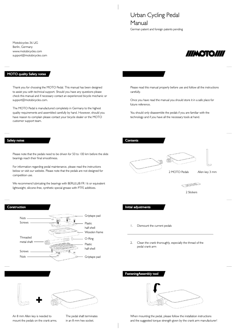 Page 1 de la notice Manuel utilisateur MOTO Urban