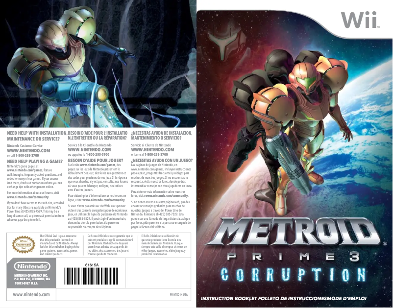 Page 1 de la notice Manuel utilisateur Nintendo Metroid Prime 3 - Corruption (Wii)