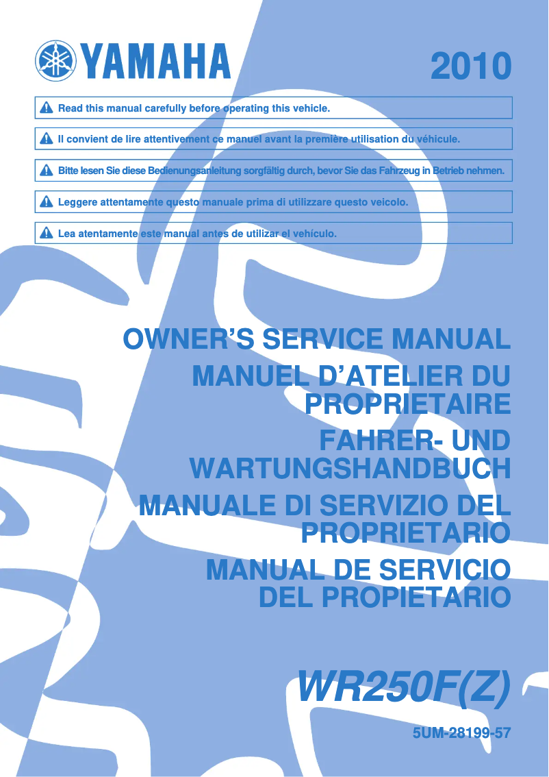 Page 1 de la notice Manuel utilisateur Yamaha WR250F (2010)