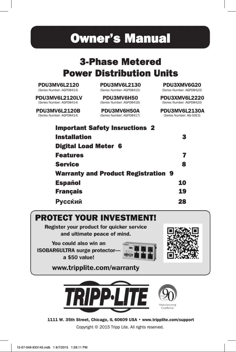 Page 1 de la notice Manuel utilisateur Tripp Lite PDU3MV6L2120