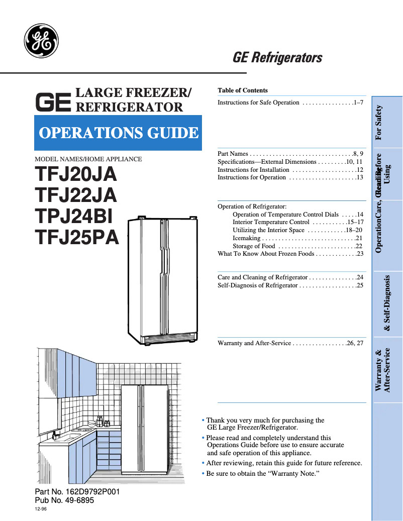 Page 1 de la notice Manuel utilisateur GE TFJ20JADWW