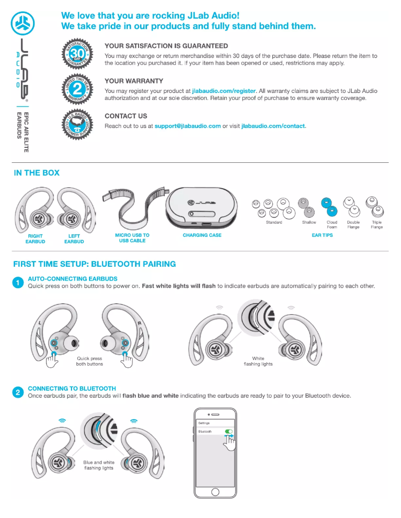 Page 1 de la notice Manuel utilisateur JLab Epic Air Elite