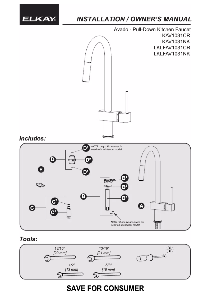 Page n°1 - Guide d'installation Elkay LKLFAV1031NK