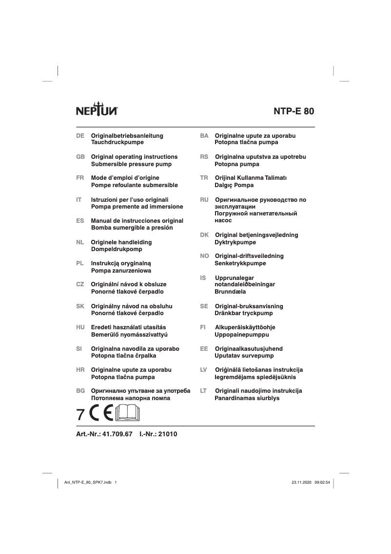 Page 1 de la notice Manuel utilisateur Neptun NTP-E 80