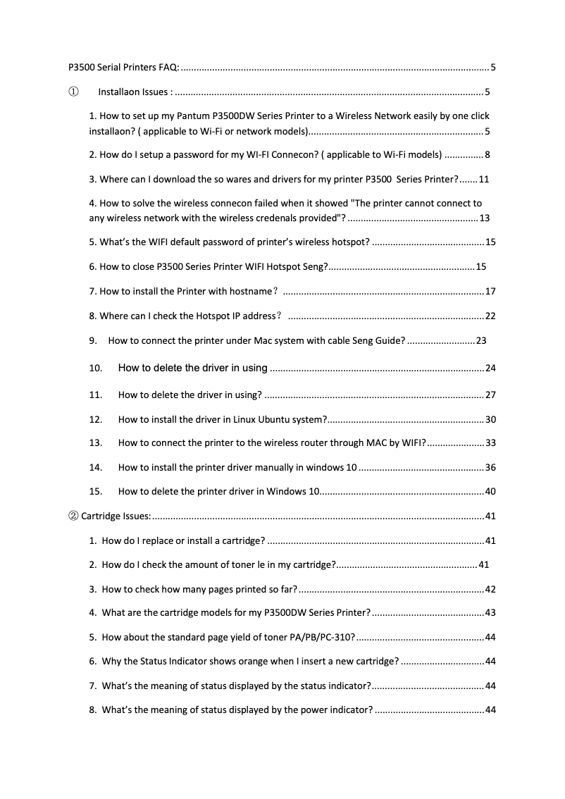 Página 1 del manual Preguntas frecuentes Pantum P3500DW