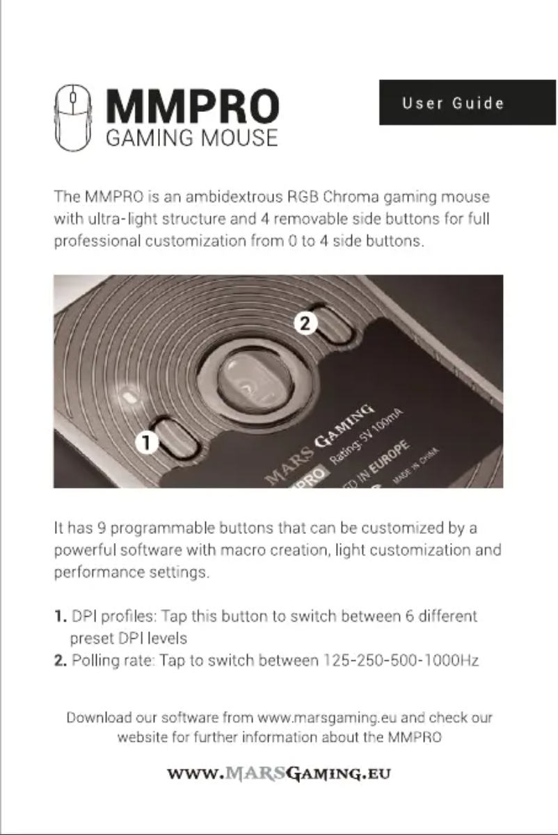 Page 1 de la notice Manuel utilisateur Mars Gaming MMPRO