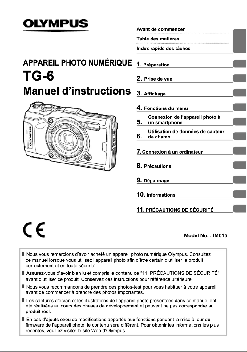 Image de la première page du manuel de l'appareil Tough TG-6