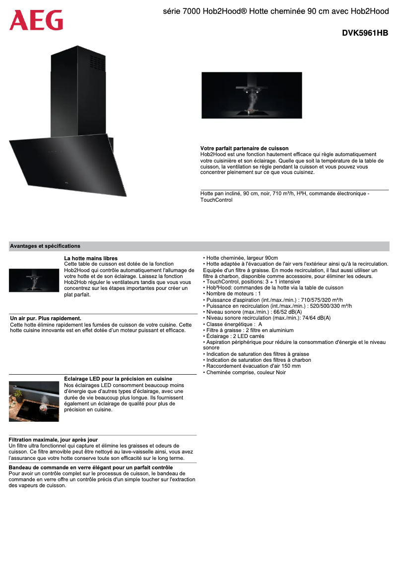 Page 1 de la notice Fiche technique AEG DVK5961HB