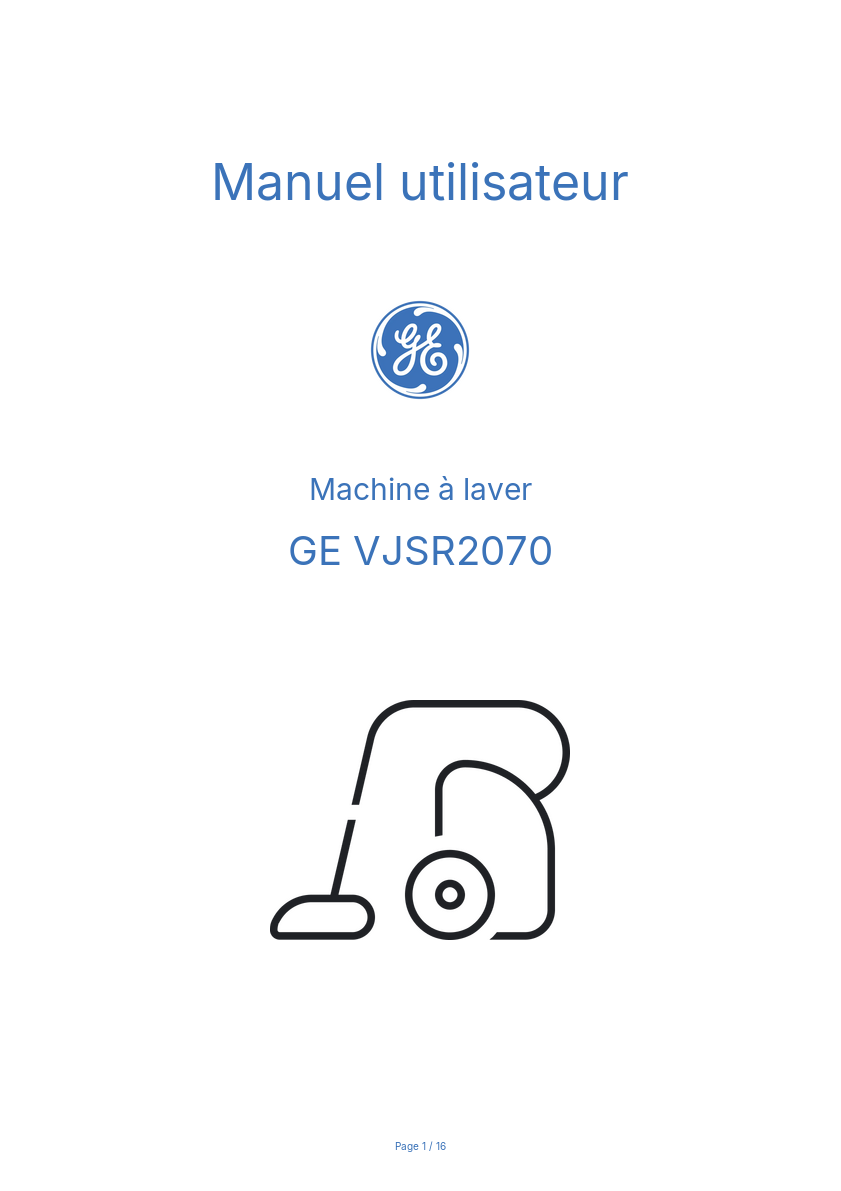 Page n°1 - Manuel utilisateur GE VJSR2070