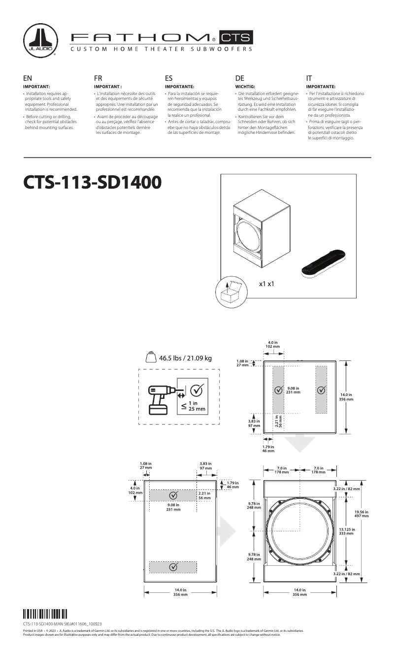 Page 1 de la notice Manuel utilisateur JL Audio Fathom CTS-113-SD1400-13TW5H