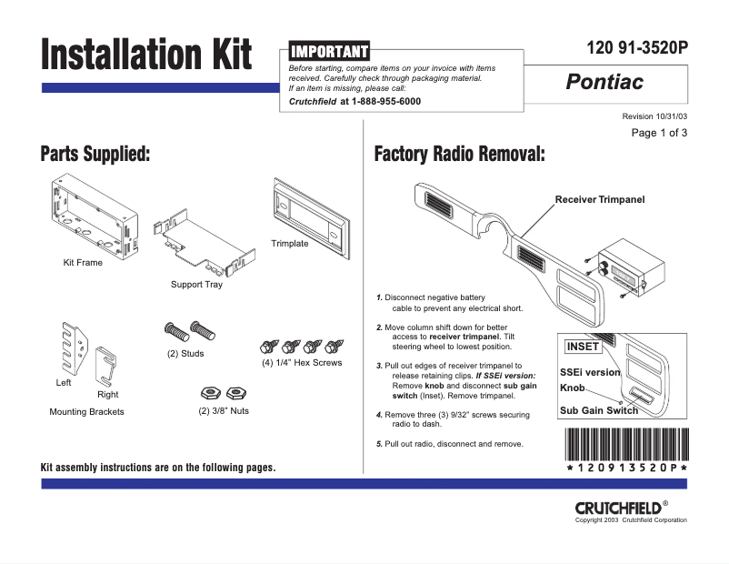 Image de la première page du manuel de l'appareil 91-3520P