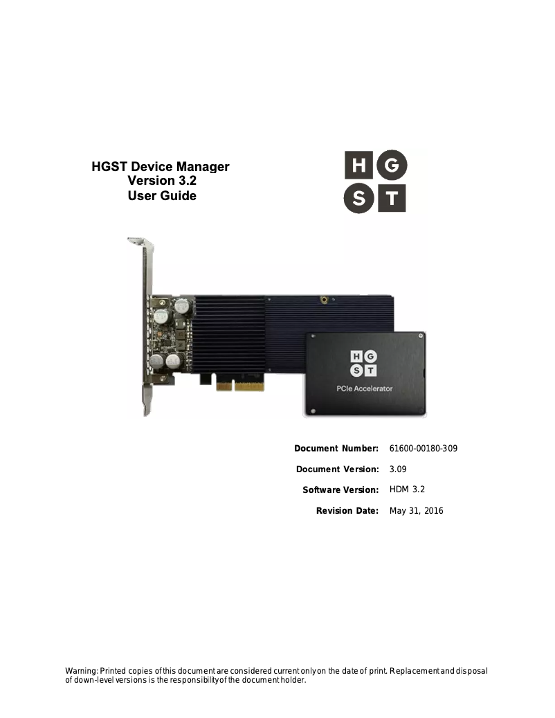 Page 1 de la notice Manuel utilisateur HGST Ultrastar DC SN620