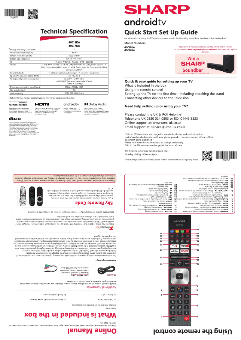 Page 1 de la notice Guide de démarrage rapide Sharp 40CI1KA